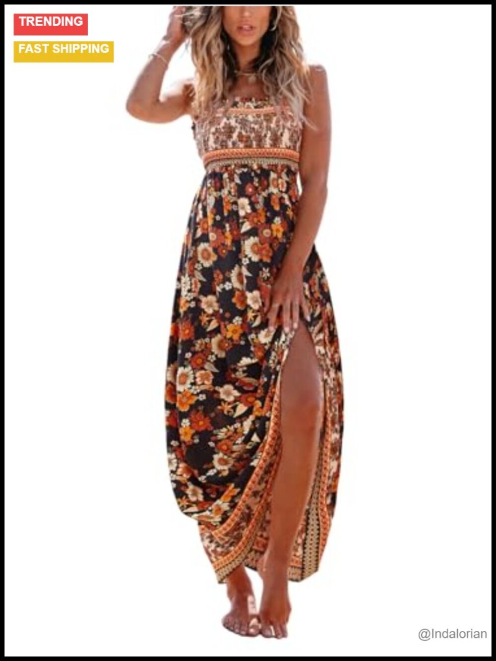 Women's Floral Maxi Dress Sleeveless Smocked A-Line Sundress